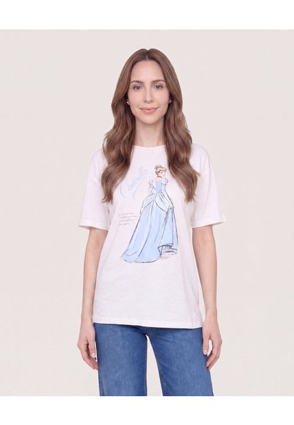 Camiseta Relaxed Con Screen Cenicienta   Para Mujer Crema Ostu
