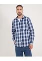 Camisa  Para Hombre Manga Larga Con Bolsillo Cuello Casual M Color Azul Marca Ostu #60010874 de Ostu