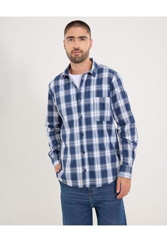 Camisa  Para Hombre Manga Larga Con Bolsillo Cuello Casual M Color Azul Marca Ostu #60010874 Ostu