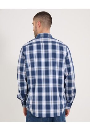 Camisa  Para Hombre Manga Larga Con Bolsillo Cuello Casual M Color Azul Marca Ostu #60010874