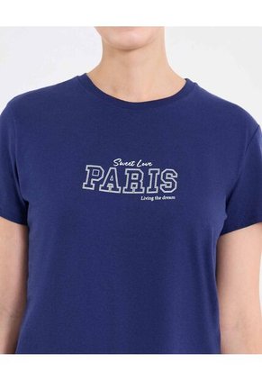 Camiseta  Para Mujer Manga Corta Cuello Redondo Color Azul Marca Ostu #40092705