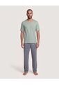 Pijama Cuello V Con Pantalón Estampado  Para Hombre Negro Ostu de Ostu