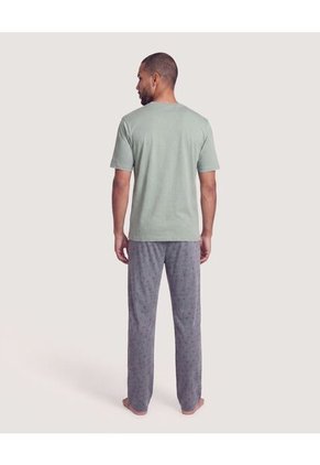 Pijama Cuello V Con Pantalón Estampado  Para Hombre Negro Ostu