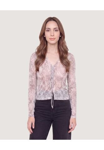 Camiseta Slim Con Moños  Para Mujer Gris Ostu Ostu