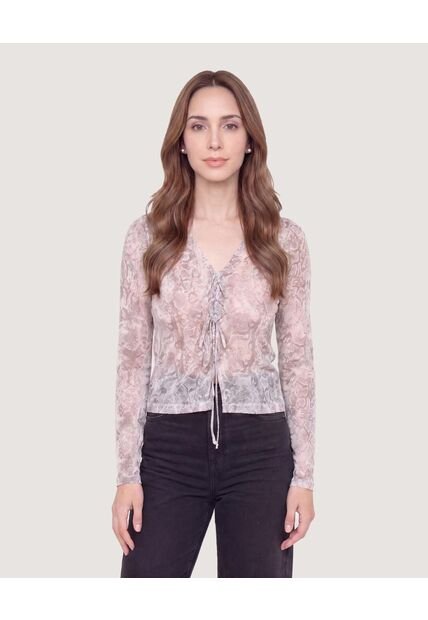 Camiseta Slim Con Moños  Para Mujer Gris Ostu