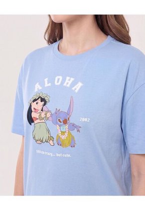 Camiseta Relaxed Con Estampado Lilo Y Stitch  Para Mujer Azul Ostu