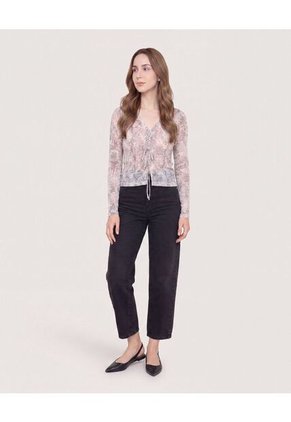 Camiseta Slim Con Moños  Para Mujer Gris Ostu
