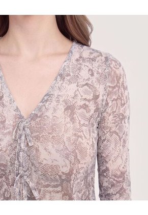 Camiseta Slim Con Moños  Para Mujer Gris Ostu