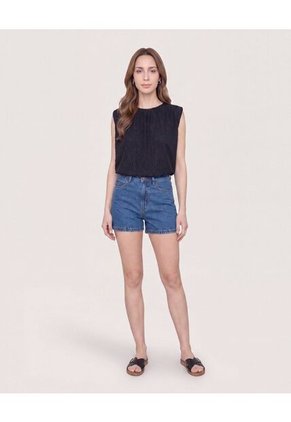 Short Mom Denim Ajuste Relax  Para Mujer Azul Ostu