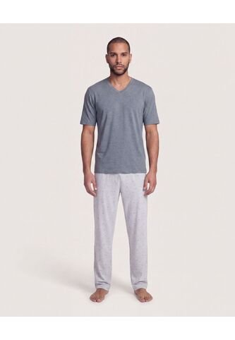 Pijama Cuello V Con Pantalón Estampado  Para Hombre Gris Ostu Ostu