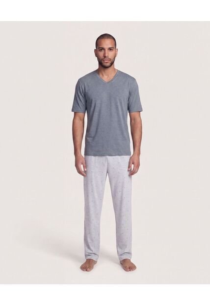 Pijama Cuello V Con Pantalón Estampado  Para Hombre Gris Ostu