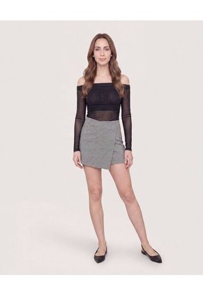 Camiseta Off Shoulder Transparente  Para Mujer Negro Ostu