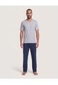 Pijama Cuello V Con Pantalón Estampado  Para Hombre Azul Ostu de Ostu