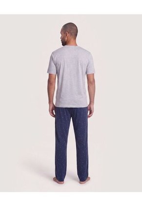 Pijama Cuello V Con Pantalón Estampado  Para Hombre Azul Ostu