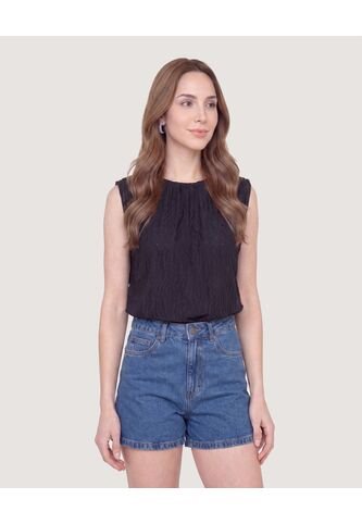 Camiseta Con Textura Recogida  Para Mujer Negro Ostu Ostu