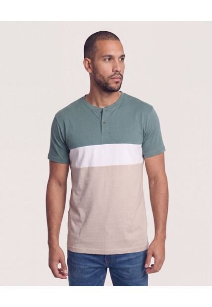 Camiseta Henley Con Cortes  Para Hombre Verde Ostu