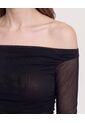 Camiseta Off Shoulder Transparente  Para Mujer Negro Ostu de Ostu