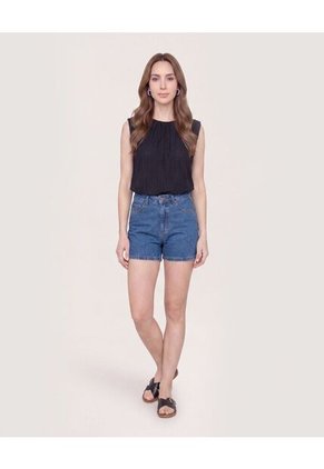 Camiseta Con Textura Recogida  Para Mujer Negro Ostu