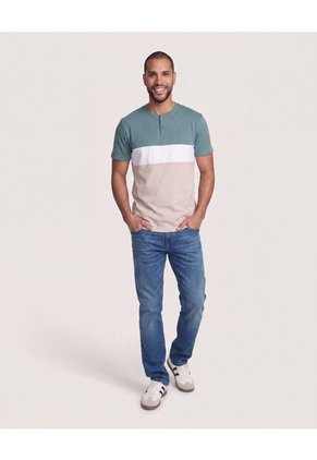 Camiseta Henley Con Cortes  Para Hombre Verde Ostu