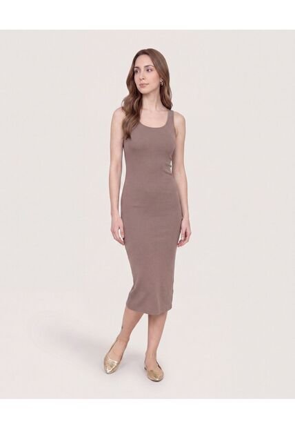 Vestido Largo Tejido  Para Mujer Café Ostu
