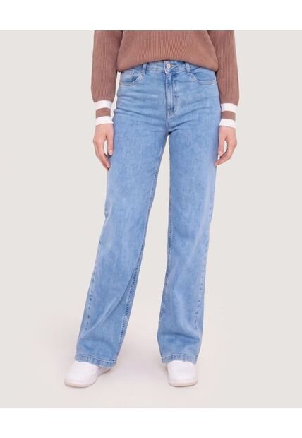 Jean Straight Largo  Para Mujer Azul Ostu