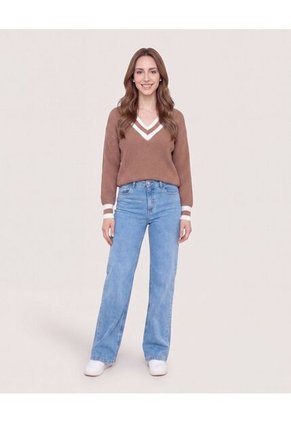 Jean Straight Largo  Para Mujer Azul Ostu