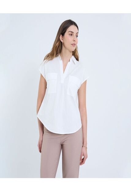 Camisa Para Mujer Manga Corta Color Crema Marca Ostu #40010291