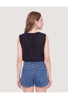 Camiseta Con Textura Recogida  Para Mujer Negro Ostu