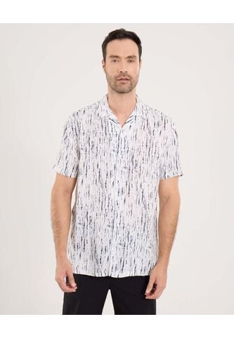 Camisa Para Hombre Manga Corta Sin Bolsillo Cuello Resort Color Crema Marca Ostu #60010848 Ostu
