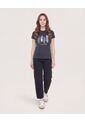 Camiseta Slim Con Estampado Vertical  Para Mujer Negro Ostu de Ostu
