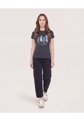 Camiseta Slim Con Estampado Vertical  Para Mujer Negro Ostu