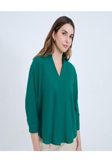 Camisa Para Mujer Manga 3/4 Color Verde Marca Ostu #40010298