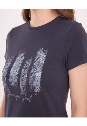 Camiseta Slim Con Estampado Vertical  Para Mujer Negro Ostu