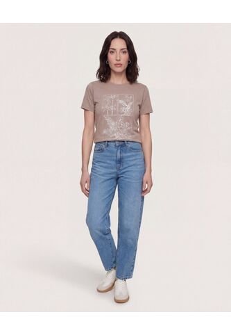 Camiseta  Para Mujer Manga Corta Cuello Redondo Color Beige Marca Ostu #40092832 Ostu