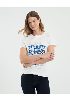 Camiseta Para Mujer Manga Corta Cuello Redondo Color Crema Marca Ostu #40092466