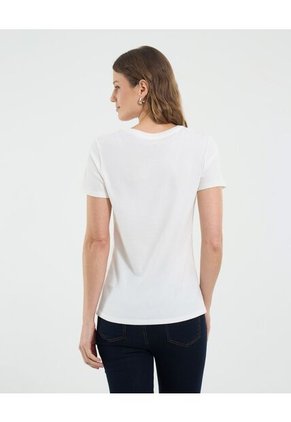 Camiseta Para Mujer Manga Corta Cuello Redondo Color Crema Marca Ostu #40092466