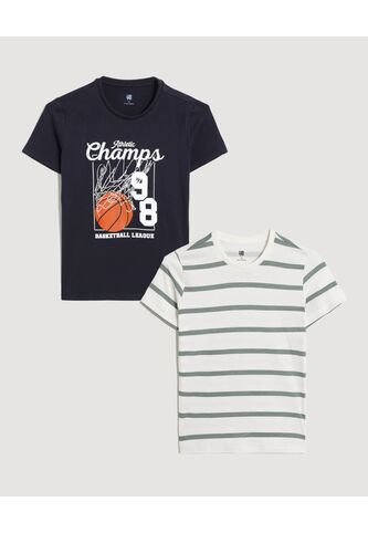 Camiseta X2 Infantil Niño Manga Corta Cuello Redondo Color Beige Marca Ostu #80090308 Ostu