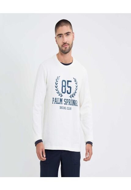 Camiseta Para Hombre Manga Larga Cuello Redondo Color Crema Marca Ostu #60091579