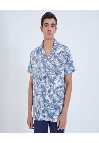 Camisa Para Hombre Manga Corta Sin Bolsillo Cuello Resort Color Azul Marca Ostu #60010828 Ostu