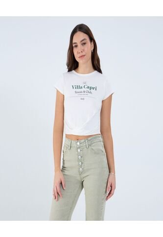 Camiseta Para Mujer Manga Corta Cuello Redondo Color Crema Marca Ostu #40092373 Ostu