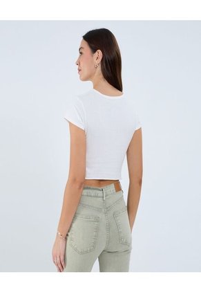 Camiseta Para Mujer Manga Corta Cuello Redondo Color Crema Marca Ostu #40092373