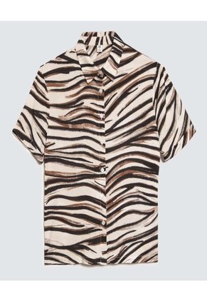 Camisa Para Mujer Manga Corta Color Beige Marca Ostu #40010265