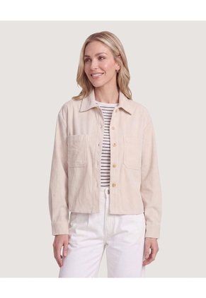 Chaqueta Sobrecamisa Pana Para Mujer Beige Ostu