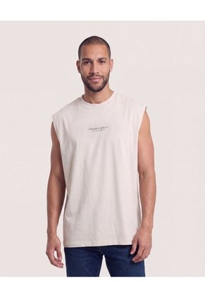 Camiseta Sin Manga Estampada Para Hombre Café Ostu