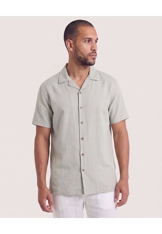 Camisa Resort De Manga Corta  Para Hombre Gris Ostu Ostu