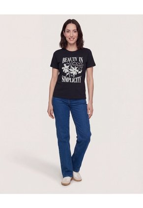 Camiseta Basica Screen  Para Mujer Negro Ostu