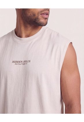 Camiseta Sin Manga Estampada Para Hombre Café Ostu