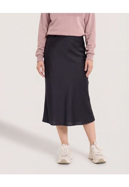 Falda En Satin  Para Mujer Negro Ostu