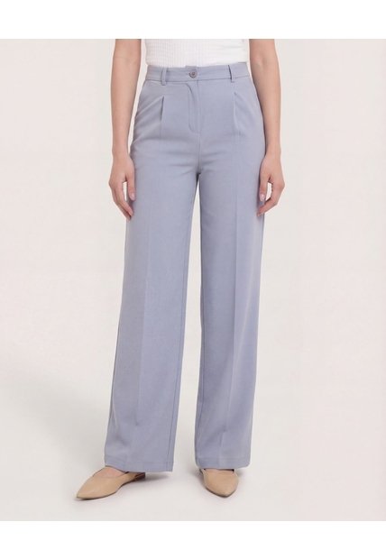 Pantalón Fluido Tiro Alto  Para Mujer Gris Ostu