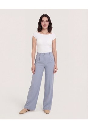 Pantalón Fluido Tiro Alto Para Mujer Gris Ostu